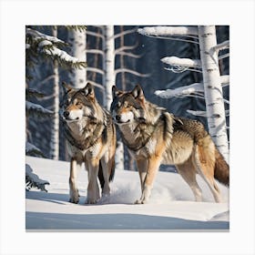 Two Wolves In The Snow Canvas Print