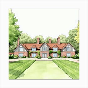 Watercolor View Of The Hothfield Place In Kent, Featuring Its Grand Design And Tranquil Setting Canvas Print