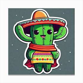 Cactus Wearing Mexican Sombrero And Poncho Sticker 2d Cute Fantasy Dreamy Vector Illustration (96) Canvas Print