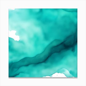 Beautiful aqua teal abstract background. Drawn, hand-painted aquarelle. Wet watercolor pattern. Artistic background with copy space for design. Vivid web banner. Liquid, flow, fluid effect. Canvas Print