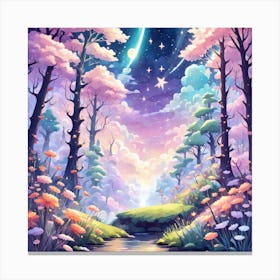 A Fantasy Forest With Twinkling Stars In Pastel Tone Square Composition 210 Canvas Print