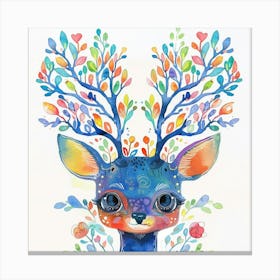Blue Deer Tree Forest Nursery Wall Art Canvas Print