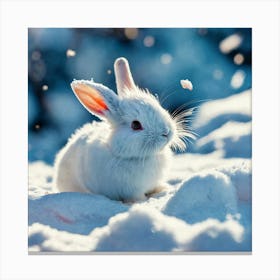 White Rabbit In The Snow 3 Canvas Print
