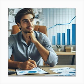 Businessman Looking At Graph Canvas Print