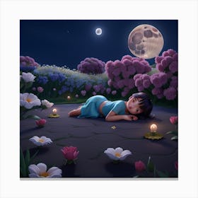 Little Girl Sleeping In The Moonlight Canvas Print