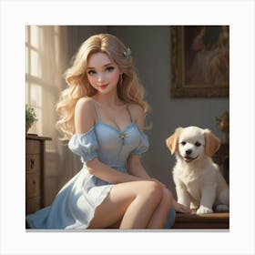 Girl And A Dog Canvas Print