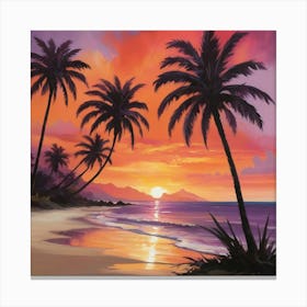 Sunset Palm Trees paintings art print Canvas Print