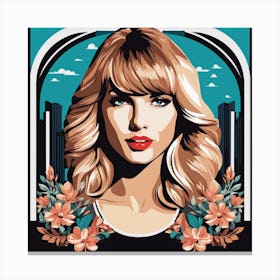 Taylor Swift Portrait Low Poly Floral Painting (9) Canvas Print