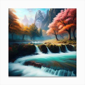 Waterfall In The Mountains 26 Canvas Print
