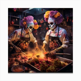 Day Of The Dead Party Cooking Canvas Print