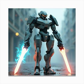 Futuristic Mech Warrior With Glowing Energy Blades 1 Canvas Print