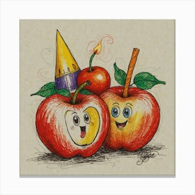 Two Apples With Party Hats Canvas Print