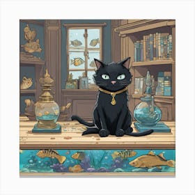 Black Cat In A Fish Tank Canvas Print