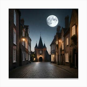 Moon arising the city with castle Canvas Print