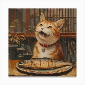 Cat With Fish Canvas Print