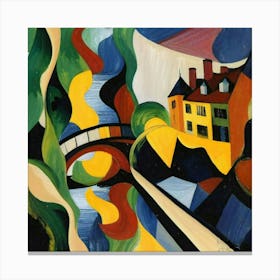 Bridge over the river surrounded by houses 12 Canvas Print