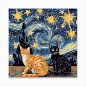 Starry Night Cats 5 Canvas Print
