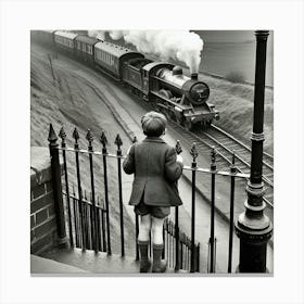 Boy Looking At Steam Train Canvas Print