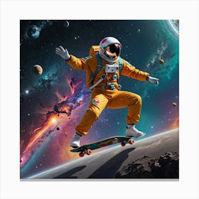 Astronaut Skateboarding In Space Canvas Print