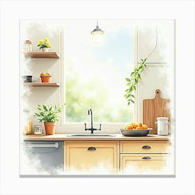 Elegant Watercolor Kitchen Background, Bright And Inviting 1 Canvas Print