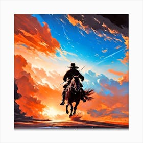 Cowboy In The Sunset Canvas Print