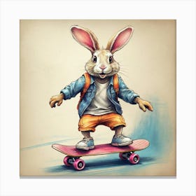 Rabbit On Skateboard 1 Canvas Print