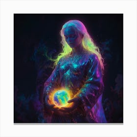 Woman Holding A Glowing Globe Canvas Print