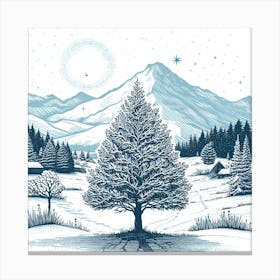 Christmas Tree In The Snow Canvas Print