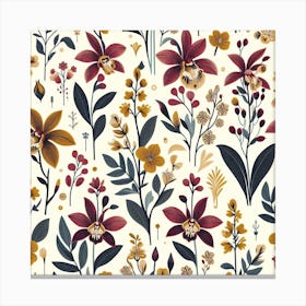 Scandinavian style,Pattern with yellow and burgundy Orchid flowers 2 Canvas Print