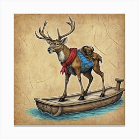 Deer On A Boat Canvas Print