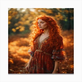 Red Haired Girl In Autumn Canvas Print