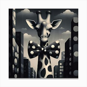 A Towering Giraffe With A Polka Dot Bow Tie, Inspired By The Quirky Illustrations Of Maira Kalman, With A Playful Polka Dot Pattern, Where The Giraffe Is In Focus And The Background Is Blurred Into Abstract Shapes (1) Canvas Print