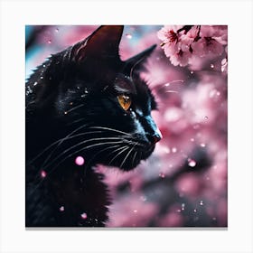 Black Cat amongst the Cherry Blossom Trees 2 Canvas Print