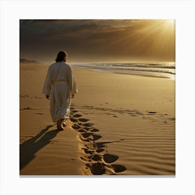 Jesus Walking On The Beach Canvas Print