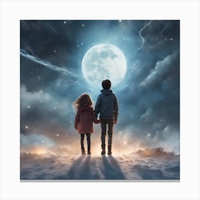 A Girl And A Boy Ascending Into Space With The Atm Canvas Print