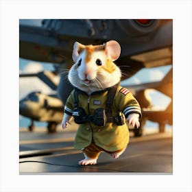 A Cute Fluffy Hamster Pilot Walking On A Military (2) Canvas Print