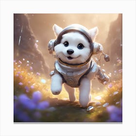 A Super Cute Chibi Zodiac Dog, In The Universe, With Snowwhite Shiny Fur, Happy Smile, Happy Smile, (2) 1 Canvas Print