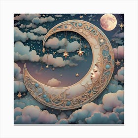 Moon And Stars In The Sky Canvas Print