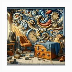 A Digital Art Scene Featuring Unconventional Items And Patterns Co Existing In An Impossible World Canvas Print