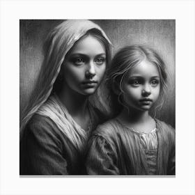 Two Sisters In Black And White Canvas Print