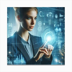 Business Woman With Futuristic Technology Canvas Print
