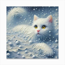 White Cat In The Snow 1 Canvas Print