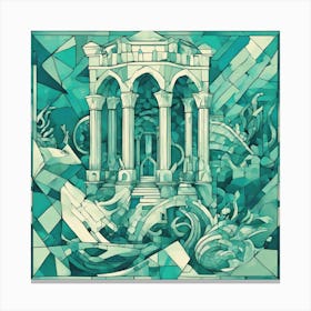 Mythology In Turquoise Cubism Style Canvas Print