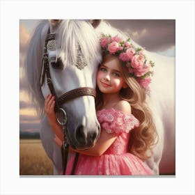 Little Girl With A Horse 1 Canvas Print