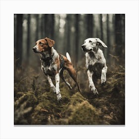 Two Dogs Running In The Forest 1 Canvas Print