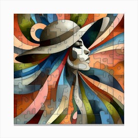 Abstract Puzzle Art Woman in a Hat 1 Canvas Print