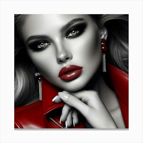 Beautiful Girl In Red Leather Jacket Canvas Print