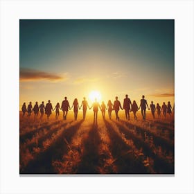 Silhouette Of People In A Field Canvas Print