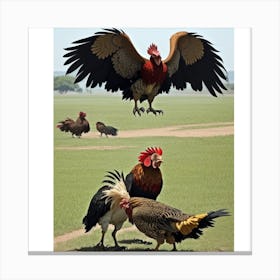 Rooster In Flight Canvas Print