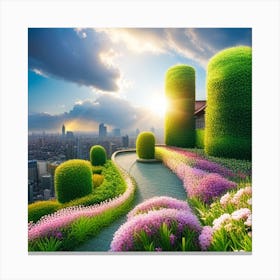 Landscape Garden With Flowers Canvas Print